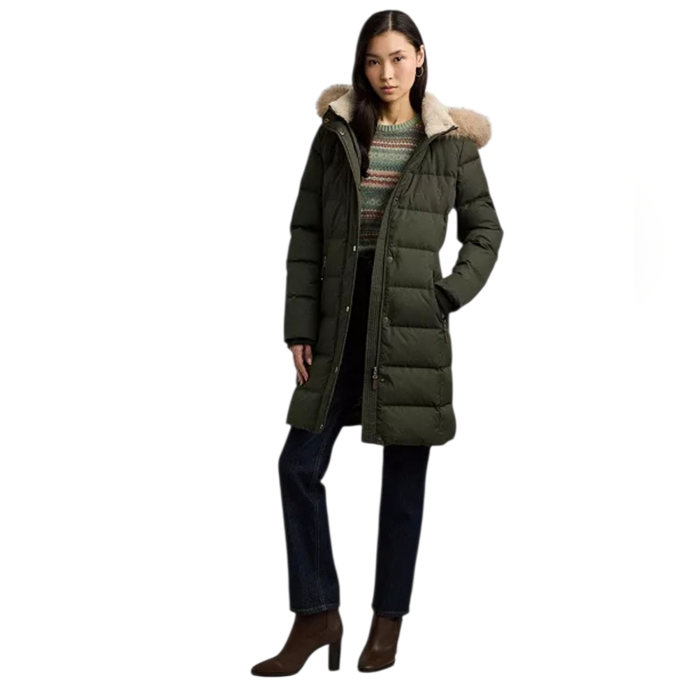 NWT LAUREN RALPH LAUREN Litchfield Winter Down Puffer Coat Loden Green Faux Fur